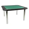Pamono Italian Modern Game Table in Green Fabric and Black Leather with Chromed Steel Legs, 1970s> Game Tables