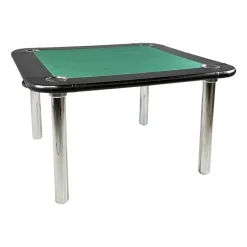 Pamono Italian Modern Game Table in Green Fabric and Black Leather with Chromed Steel Legs, 1970s> Game Tables