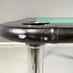 Pamono Italian Modern Game Table in Green Fabric and Black Leather with Chromed Steel Legs, 1970s><noscript><img width=