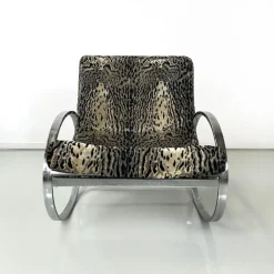 Pamono Italian Modern Tiger Print Rocking Armchair Ellipse Renato Zevi for Selig, 1970s