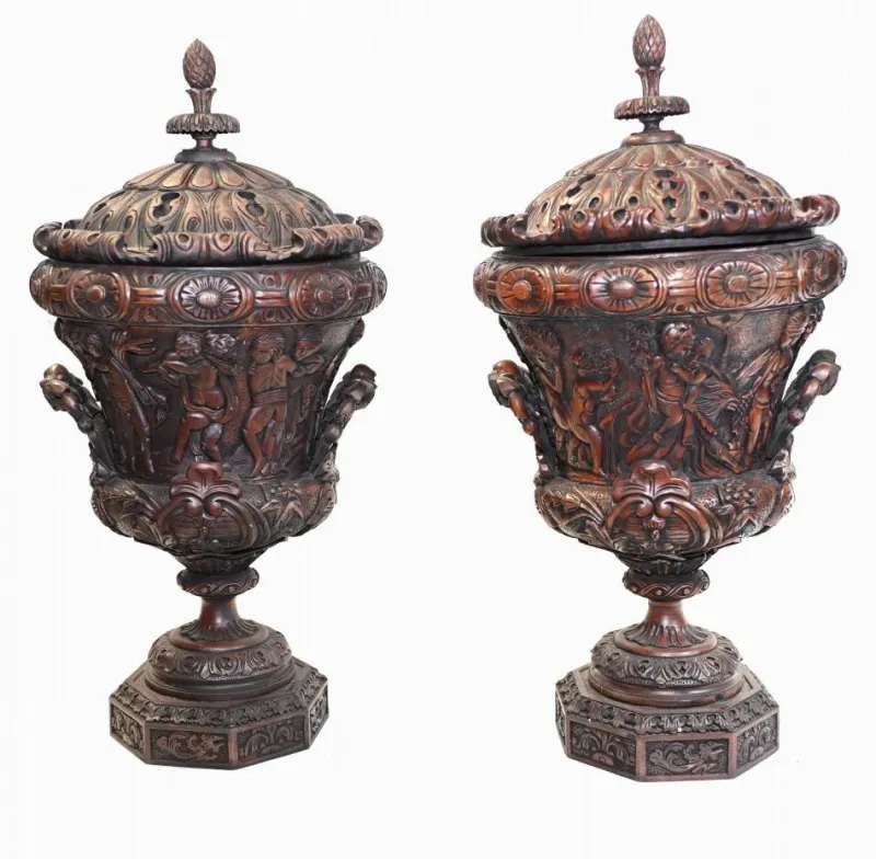 Pamono Italian Monumental Carved Urns, Set of 2> Garden Accessories