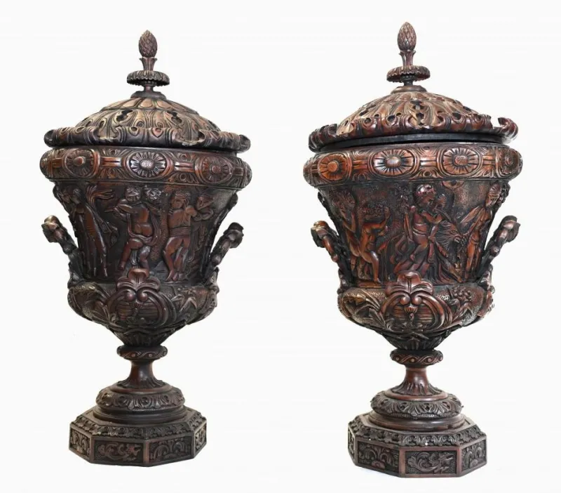 Pamono Italian Monumental Carved Urns, Set of 2> Garden Accessories