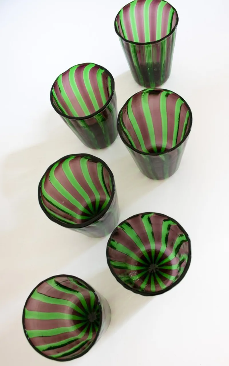 Pamono Italian Murano Glass Water Glasses by Mariana Iskra, Murano Verres for Ribes, Maestro Ballarin Murano., Set of 6> Tabletop