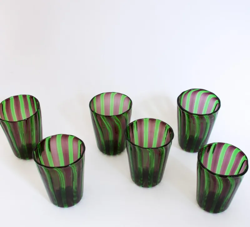Pamono Italian Murano Glass Water Glasses by Mariana Iskra, Murano Verres for Ribes, Maestro Ballarin Murano., Set of 6> Tabletop