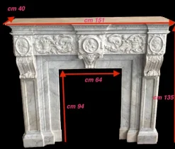 Pamono Italian Neoclassical Imperial Fireplace in White Marble, 1780><noscript><img width=