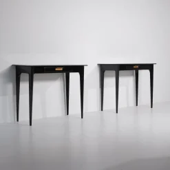 Sale Pamono Italian Nightstands in Black Shellac Lacquer with Brass Pulls, 1950s, Set of 2