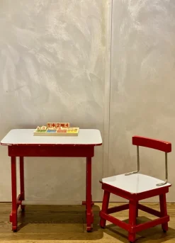 Pamono Italian Nursery School Desk with Chair, 1950s, Set of 2