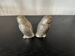 Pamono Italian Owl Shaped Salt and Pepper Shakers with Glass Eyes, 1970s, Set of 2><noscript><img width=