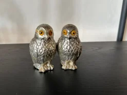 Pamono Italian Owl Shaped Salt and Pepper Shakers with Glass Eyes, 1970s, Set of 2><noscript><img width=