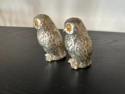 Pamono Italian Owl Shaped Salt and Pepper Shakers with Glass Eyes, 1970s, Set of 2><noscript><img width=