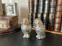 Pamono Italian Owl Shaped Salt and Pepper Shakers with Glass Eyes, 1970s, Set of 2><noscript><img width=
