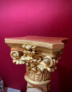 Pamono Italian Pedestal Column in White Lacquer and Gold Leaf><noscript><img width=