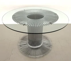 Discount Pamono Italian Pedestal Dining Table in Chrome and Glass, 1970s