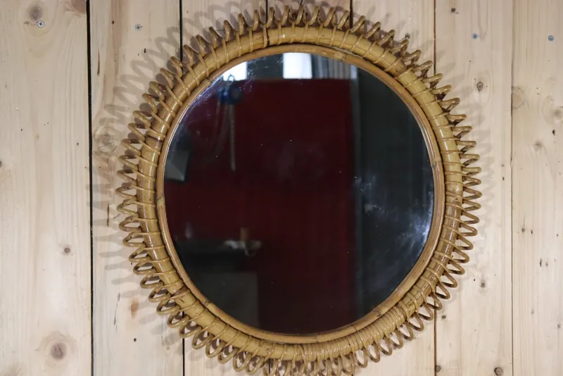 Pamono Italian Rattan Mirror by Franco Albini, 1960s> Mirrors