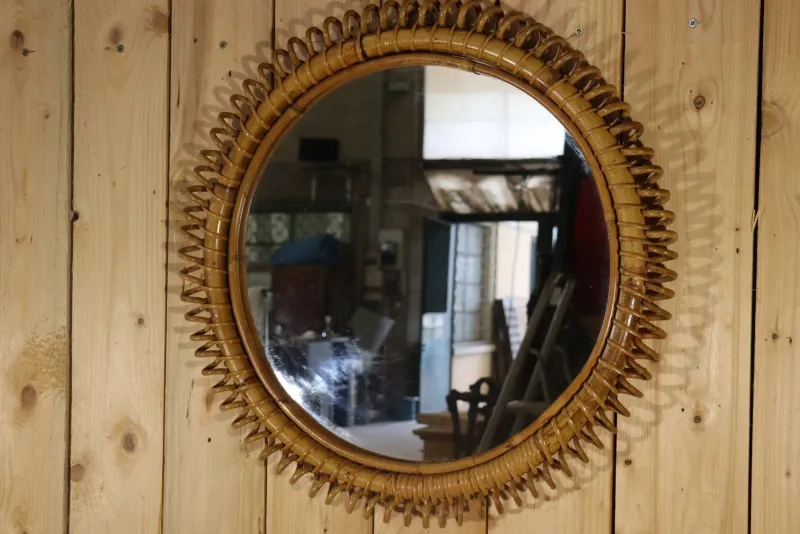 Pamono Italian Rattan Mirror by Franco Albini, 1960s> Mirrors