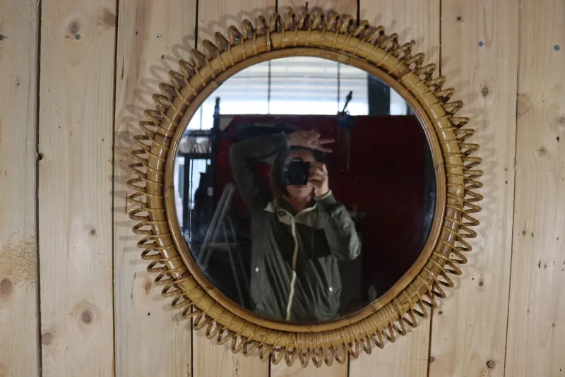 Pamono Italian Rattan Mirror by Franco Albini, 1960s> Mirrors