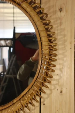 Pamono Italian Rattan Mirror by Franco Albini, 1960s><noscript><img width=