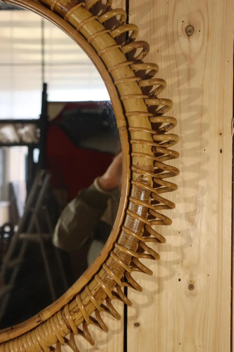 Pamono Italian Rattan Mirror by Franco Albini, 1960s> Mirrors
