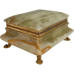 Pamono Italian Rectangular Green Onyx Marble Box with Gilded Feet, 1950s> Trunks Crates & Baskets