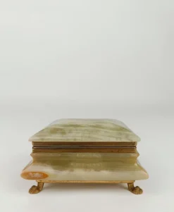 Pamono Italian Rectangular Green Onyx Marble Box with Gilded Feet, 1950s><noscript><img width=