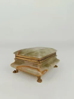 Pamono Italian Rectangular Green Onyx Marble Box with Gilded Feet, 1950s><noscript><img width=