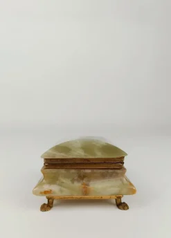 Pamono Italian Rectangular Green Onyx Marble Box with Gilded Feet, 1950s><noscript><img width=