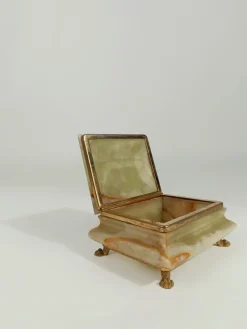 Pamono Italian Rectangular Green Onyx Marble Box with Gilded Feet, 1950s><noscript><img width=