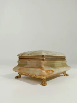 Pamono Italian Rectangular Green Onyx Marble Box with Gilded Feet, 1950s><noscript><img width=