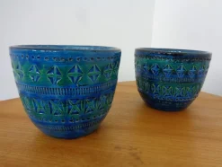 Online Pamono Italian Rimini Blue Ceramic Cachepots by Aldo Londi for Bitossi, 1960s, Set of 2