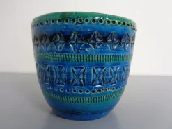 Pamono Italian Rimini Blue Ceramic Cachepot by Aldo Londi for Bitossi, 1960s> Planters And Jardiniere