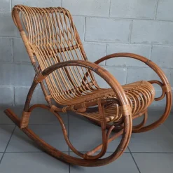 Pamono Italian Rocking Chair in Rattan and Curved Bamboo, 1960s> Rocking Chairs