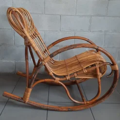 Pamono Italian Rocking Chair in Rattan and Curved Bamboo, 1960s> Rocking Chairs