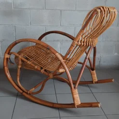 Pamono Italian Rocking Chair in Rattan and Curved Bamboo, 1960s><noscript><img width=