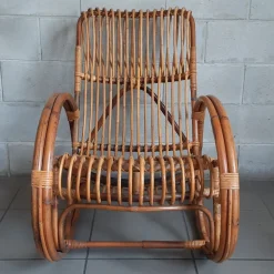 Pamono Italian Rocking Chair in Rattan and Curved Bamboo, 1960s><noscript><img width=