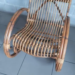 Pamono Italian Rocking Chair in Rattan and Curved Bamboo, 1960s><noscript><img width=