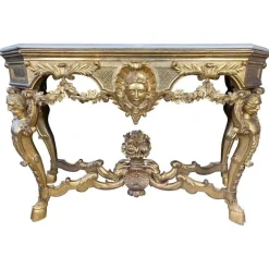 Pamono Italian Rococo Console with White Marble Top, 18th-19th Century> Console Tables