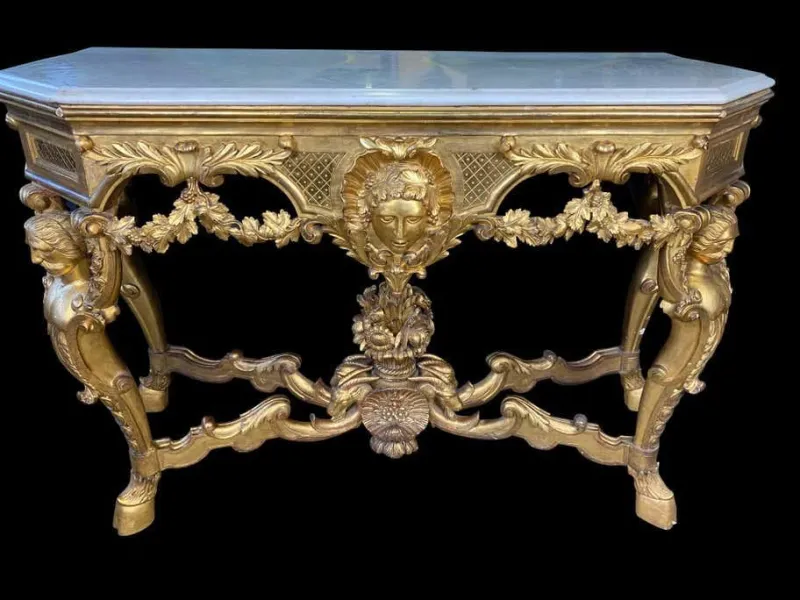 Pamono Italian Rococo Console with White Marble Top, 18th-19th Century> Console Tables