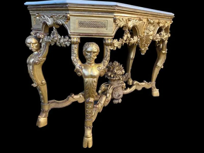 Pamono Italian Rococo Console with White Marble Top, 18th-19th Century> Console Tables