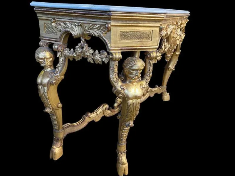 Pamono Italian Rococo Console with White Marble Top, 18th-19th Century> Console Tables