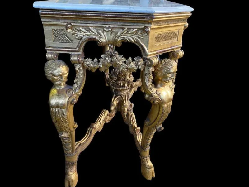 Pamono Italian Rococo Console with White Marble Top, 18th-19th Century> Console Tables