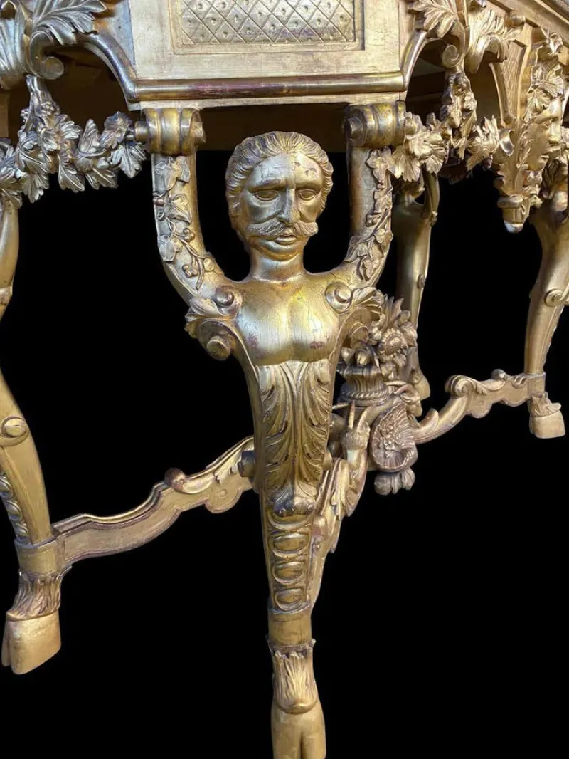 Pamono Italian Rococo Console with White Marble Top, 18th-19th Century> Console Tables