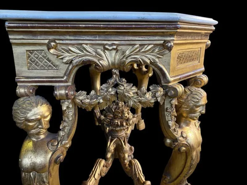 Pamono Italian Rococo Console with White Marble Top, 18th-19th Century> Console Tables