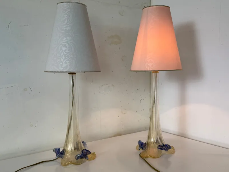 Hot Pamono Italian Romantic Murano Glass Table Lamps, 1980s, Set of 2