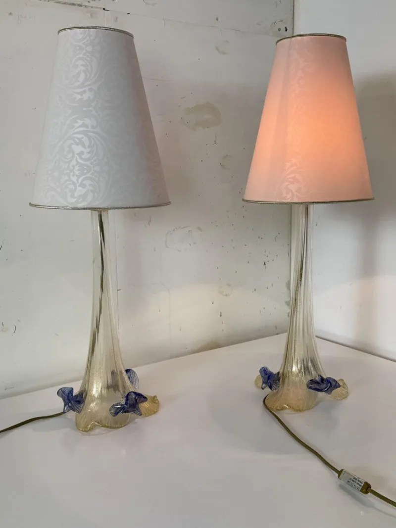 Hot Pamono Italian Romantic Murano Glass Table Lamps, 1980s, Set of 2