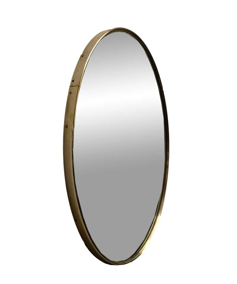 Clearance Pamono Italian Round Brass Wall Mirror, 1960s