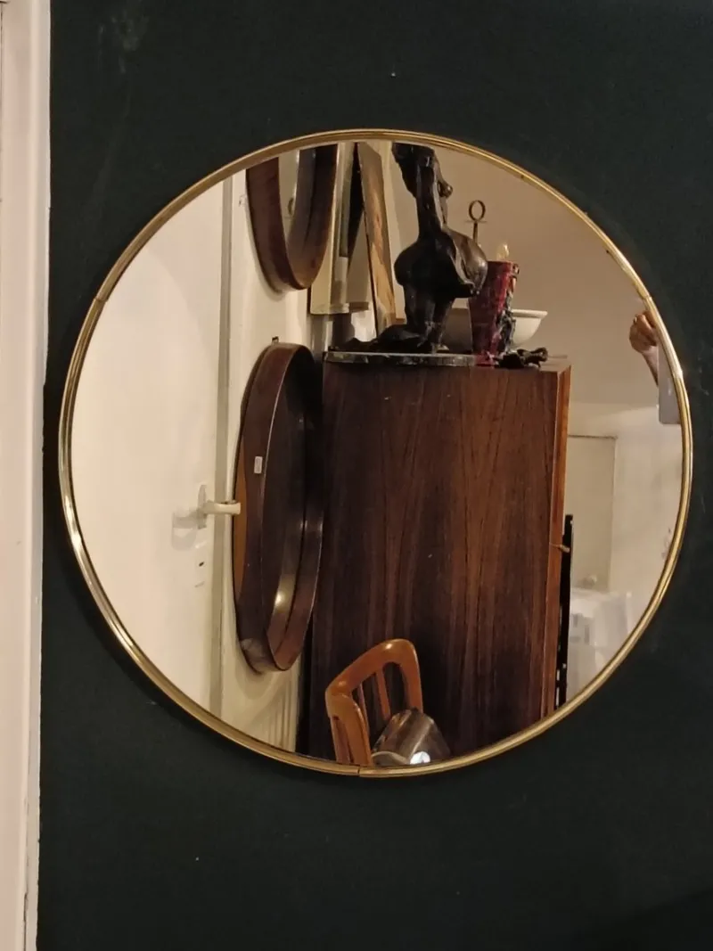 Clearance Pamono Italian Round Brass Wall Mirror, 1960s