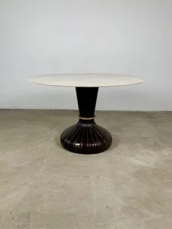 Pamono Italian Round Table with Onyx Top and Wooden Base, 1950s> Coffee & Side Tables