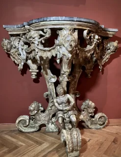 Pamono Italian Sculptural Silver Mecca Gilding Console Tables, Set of 2><noscript><img width=