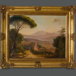 Clearance Pamono Italian Signed Neapolitan Landscape, 1890s, Painting Oil on Canvas