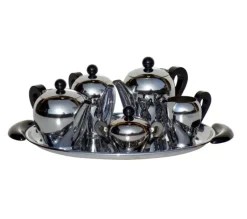 Hot Pamono Italian Silver Metal Tea and Coffee Set by Bombè Carlo Alessi, 1945, Set of 6